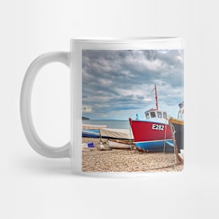 Colourful Fishing Boats on Beer Beach, Devon Mug